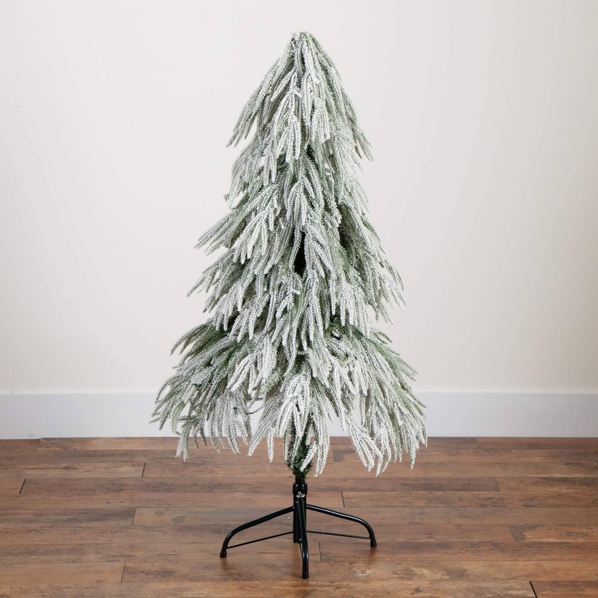 4ft. Pre-Lit Down Swept Flocked Fir Artificial Christmas Tree, Warm White LED Lights